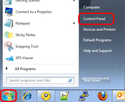 Windows 7 Start Menu, Control Panel